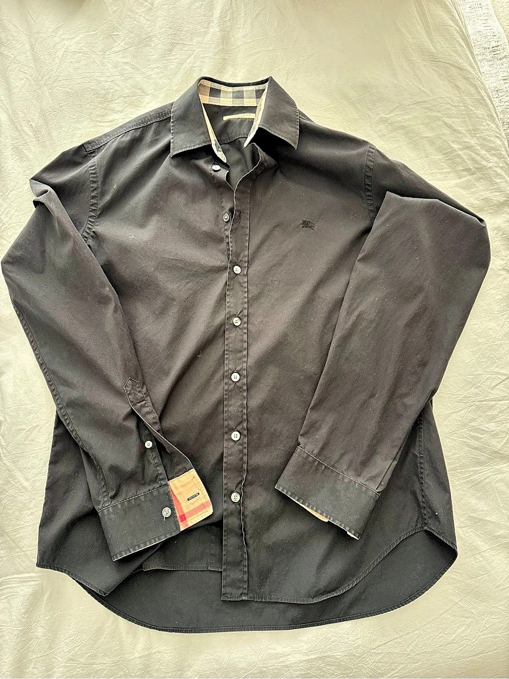 Burberry Black Plaid-Collar Button Down, Size L Men’s